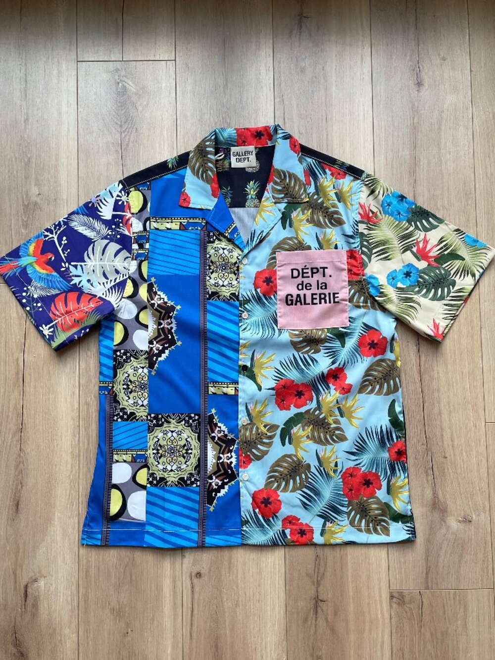 Gallery Dept. Men Patchwork Hawaiian Camp Collar Short Sleeve Shirt Multicolor L